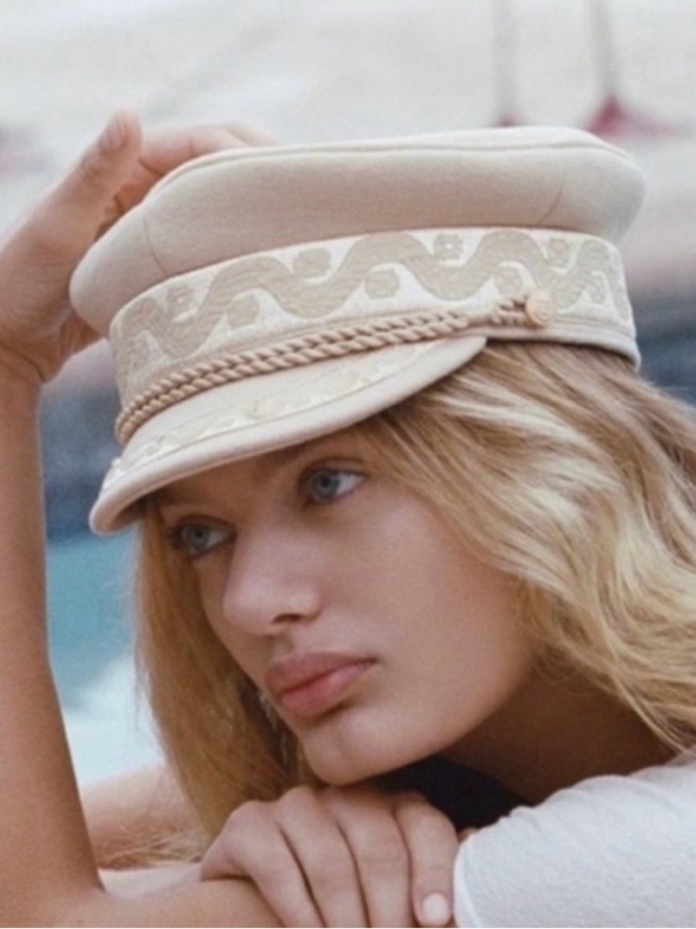 NWT Lack of Color Riviera Cap Cream Gold Anchor Button Baker Boy Hat M 57cm